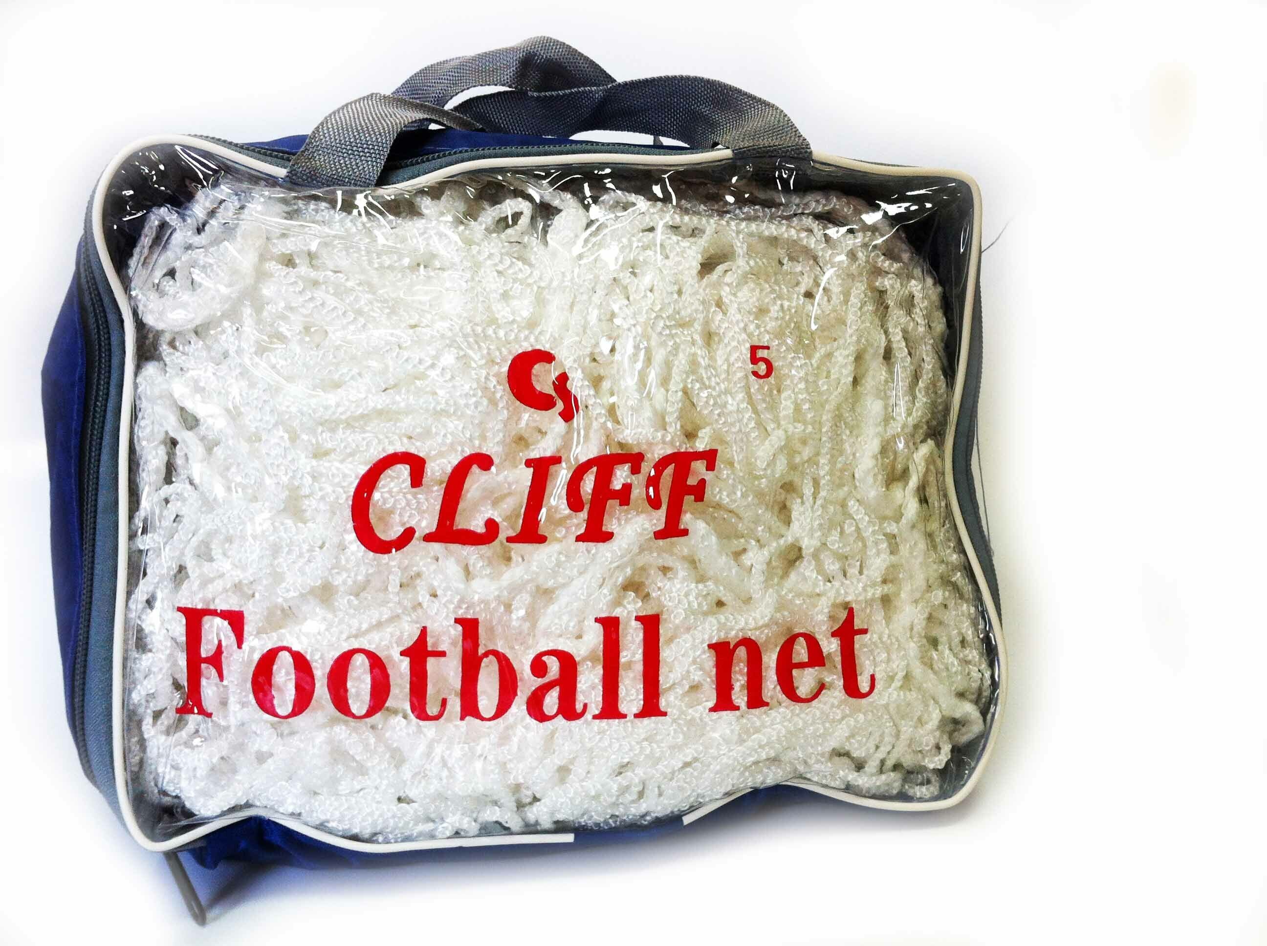 Сетка футбольная CLIFF PPF-7, 5,5*2,4*1,1м, толщина нити 4мм вязаная, ячейка 13*13см, белая